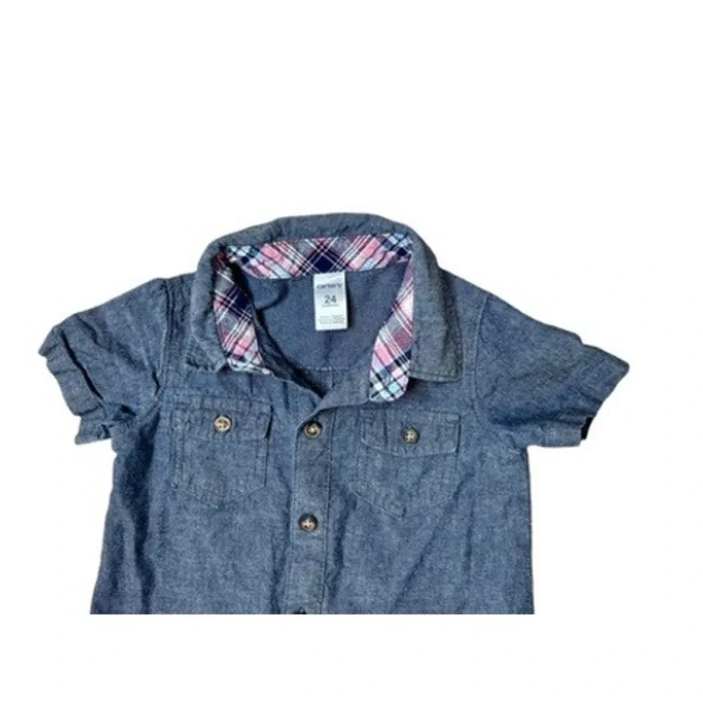 Carter's Chambray Blue Shortall‎ Romper 24 Months Casual Summer Lightweight